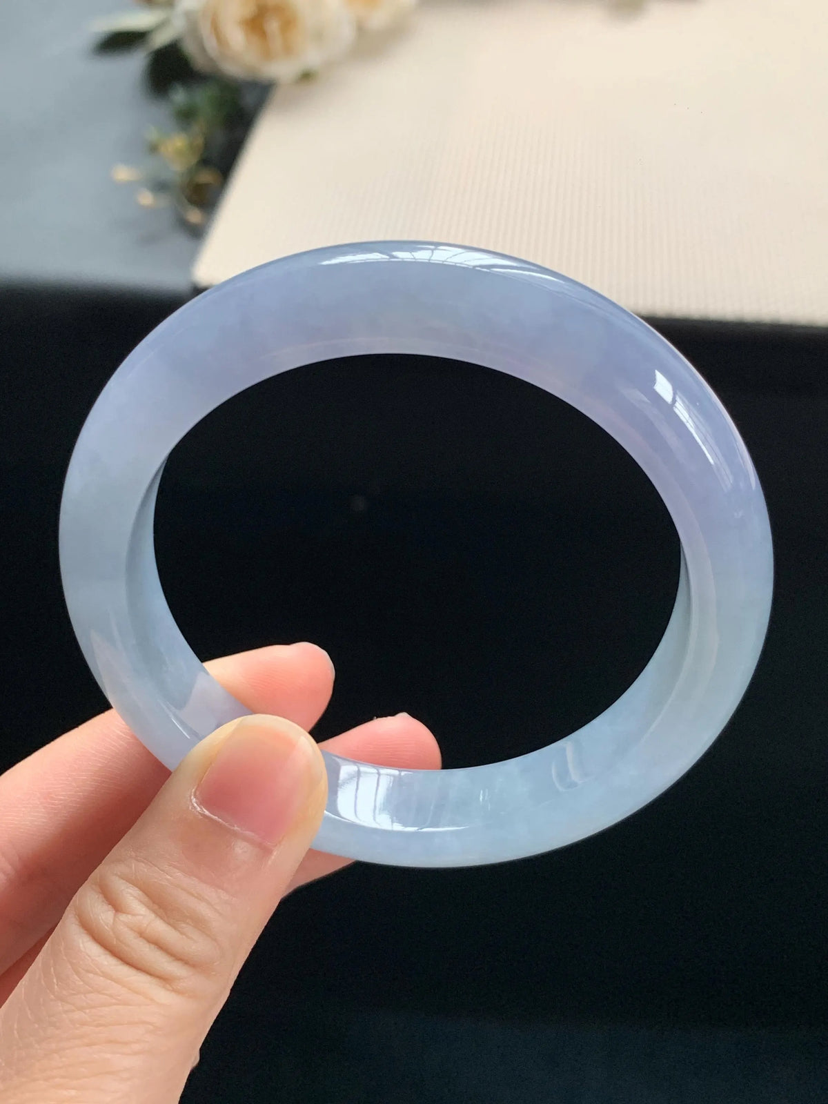 55.7mm Certified Genuine Untreated Burmese Myanmar Type A Grade A Jadeite Bangle – Icy Blue Lavender Natural Jade Bracelet #14307