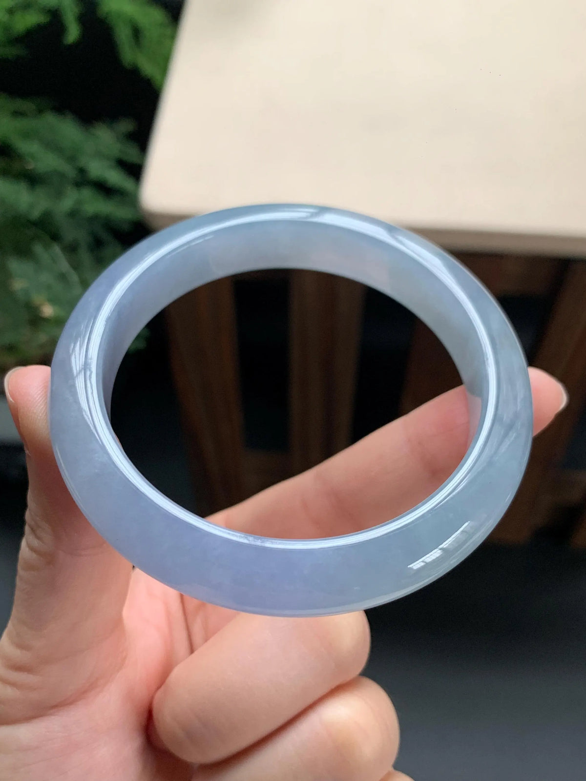 55.7mm Certified Genuine Untreated Burmese Myanmar Type A Grade A Jadeite Bangle – Icy Blue Lavender Natural Jade Bracelet #14307
