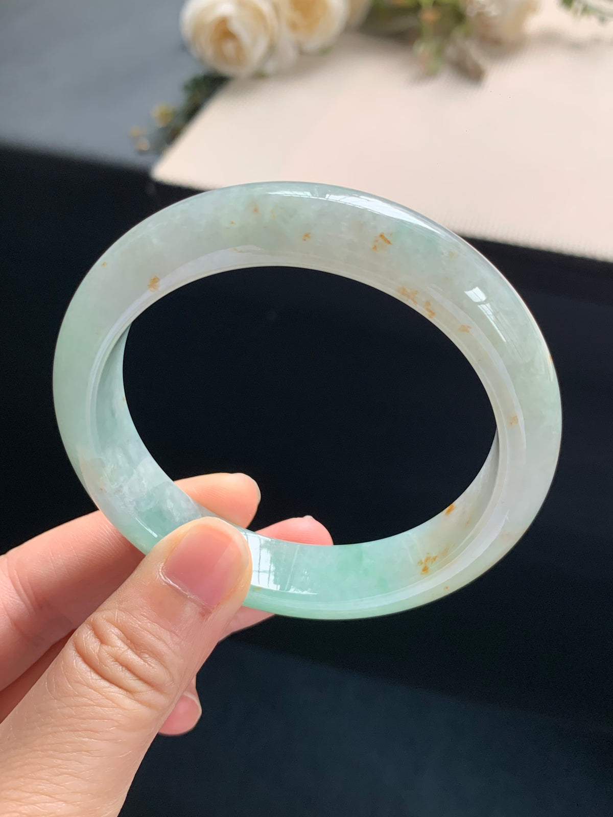 57mm Certified Genuine Untreated Burmese / Myanmar Type A / Grade A Jadeite Bangle – Sweet Apple Green with Golden Yellow Jadeite Accents #13261