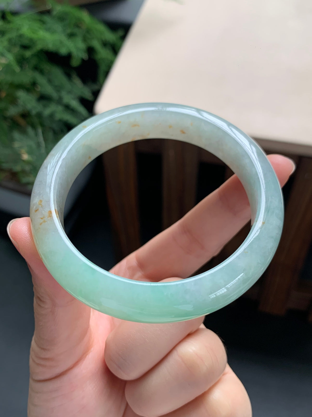 57mm Certified Genuine Untreated Burmese / Myanmar Type A / Grade A Jadeite Bangle – Sweet Apple Green with Golden Yellow Jadeite Accents #13261