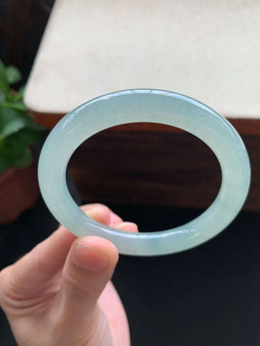 52.6mm Certified Natural Burmese Type A Jadeite Jade Icy Translucent Lake Green Full Round Bar Bangle Bracelet