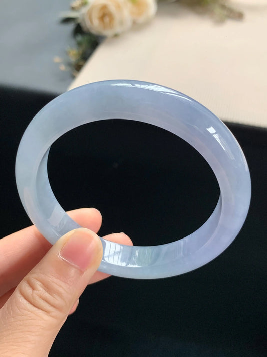 55.7mm Certified Genuine Untreated Burmese Myanmar Type A Grade A Jadeite Bangle – Icy Blue Lavender Natural Jade Bracelet #14307