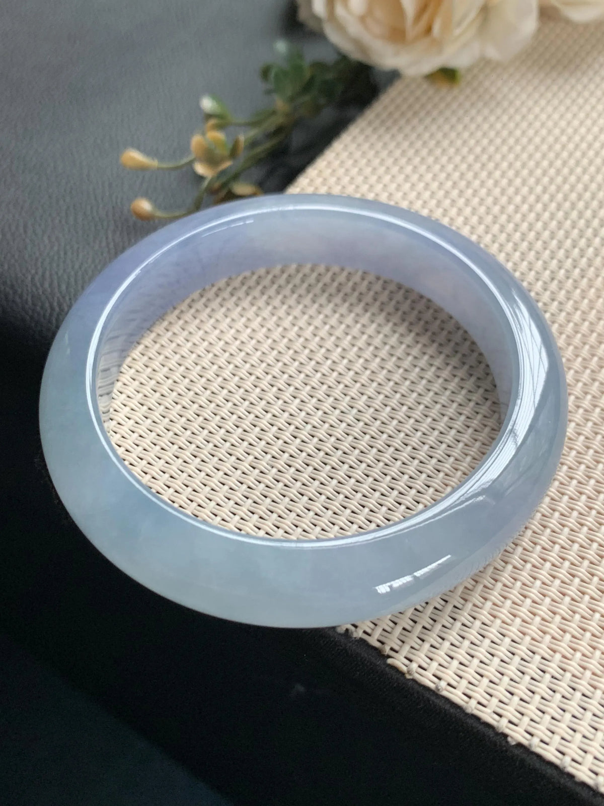 55.7mm Certified Genuine Untreated Burmese Myanmar Type A Grade A Jadeite Bangle – Icy Blue Lavender Natural Jade Bracelet #14307