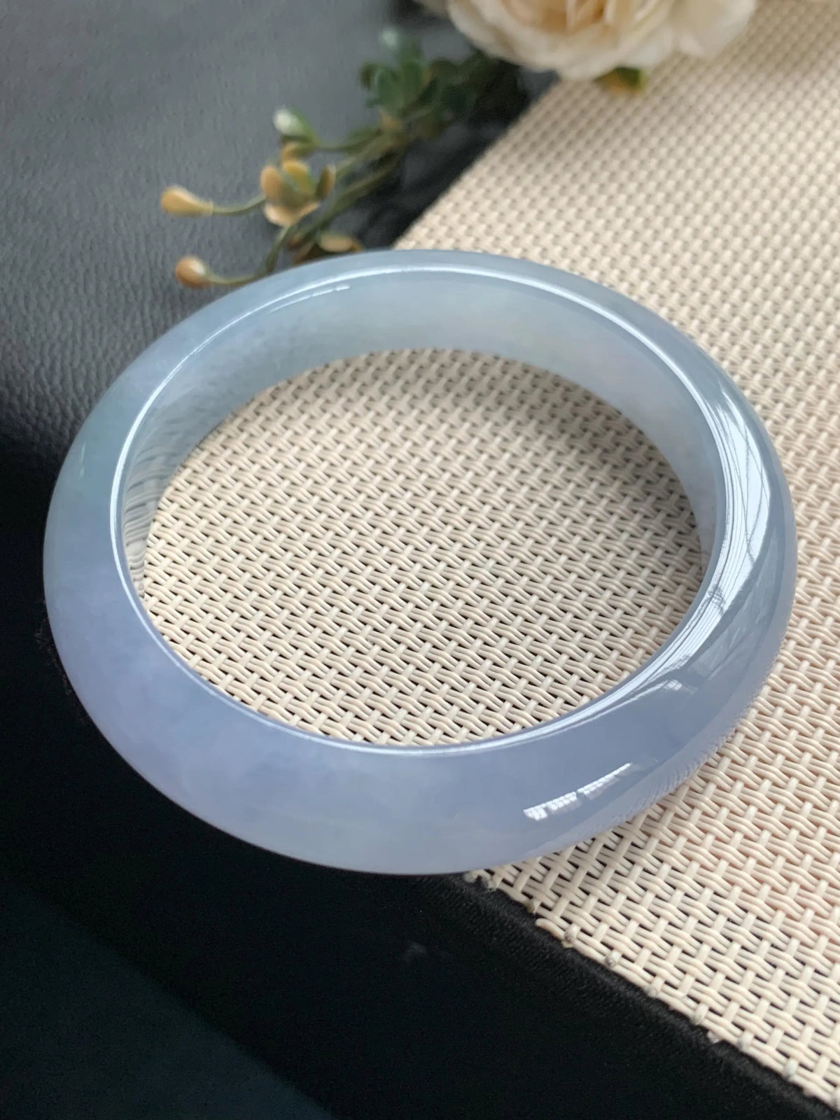 55.7mm Certified Genuine Untreated Burmese Myanmar Type A Grade A Jadeite Bangle – Icy Blue Lavender Natural Jade Bracelet #14307