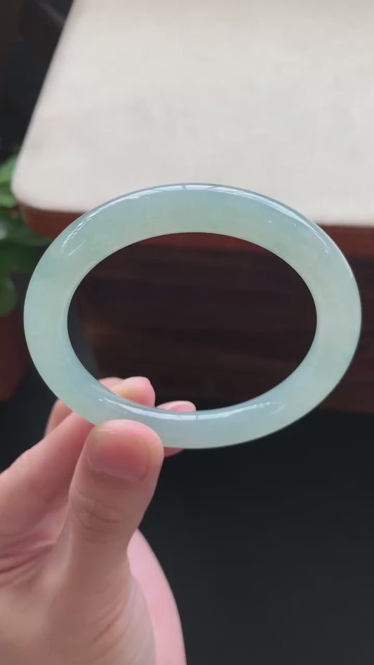 52.6mm Certified Natural Burmese Type A Jadeite Jade Icy Translucent Lake Green Full Round Bar Bangle Bracelet