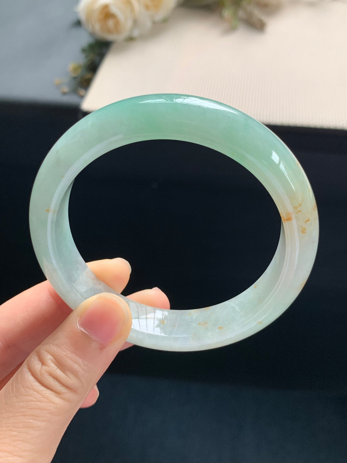 57mm Certified Genuine Untreated Burmese / Myanmar Type A / Grade A Jadeite Bangle – Sweet Apple Green with Golden Yellow Jadeite Accents #13261