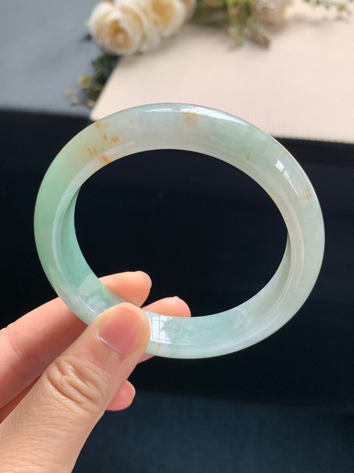 57mm Certified Genuine Untreated Burmese / Myanmar Type A / Grade A Jadeite Bangle – Sweet Apple Green with Golden Yellow Jadeite Accents #13261