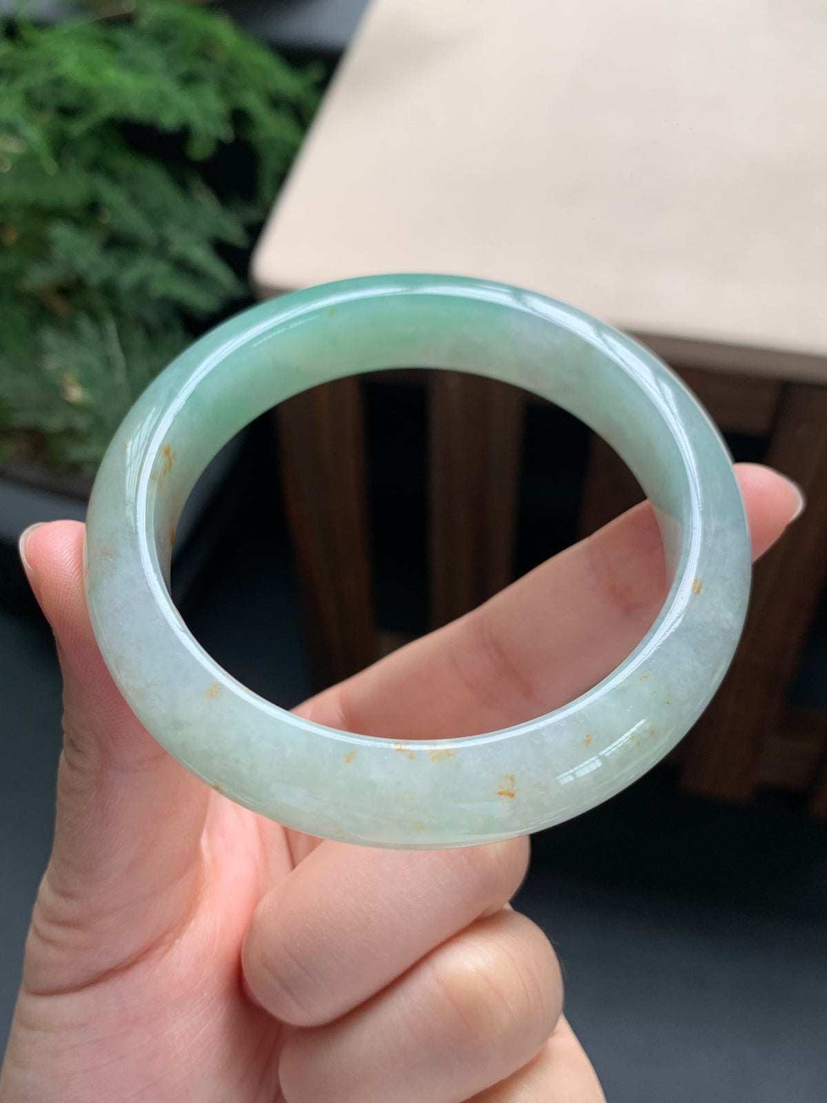 57mm Certified Genuine Untreated Burmese / Myanmar Type A / Grade A Jadeite Bangle – Sweet Apple Green with Golden Yellow Jadeite Accents #13261