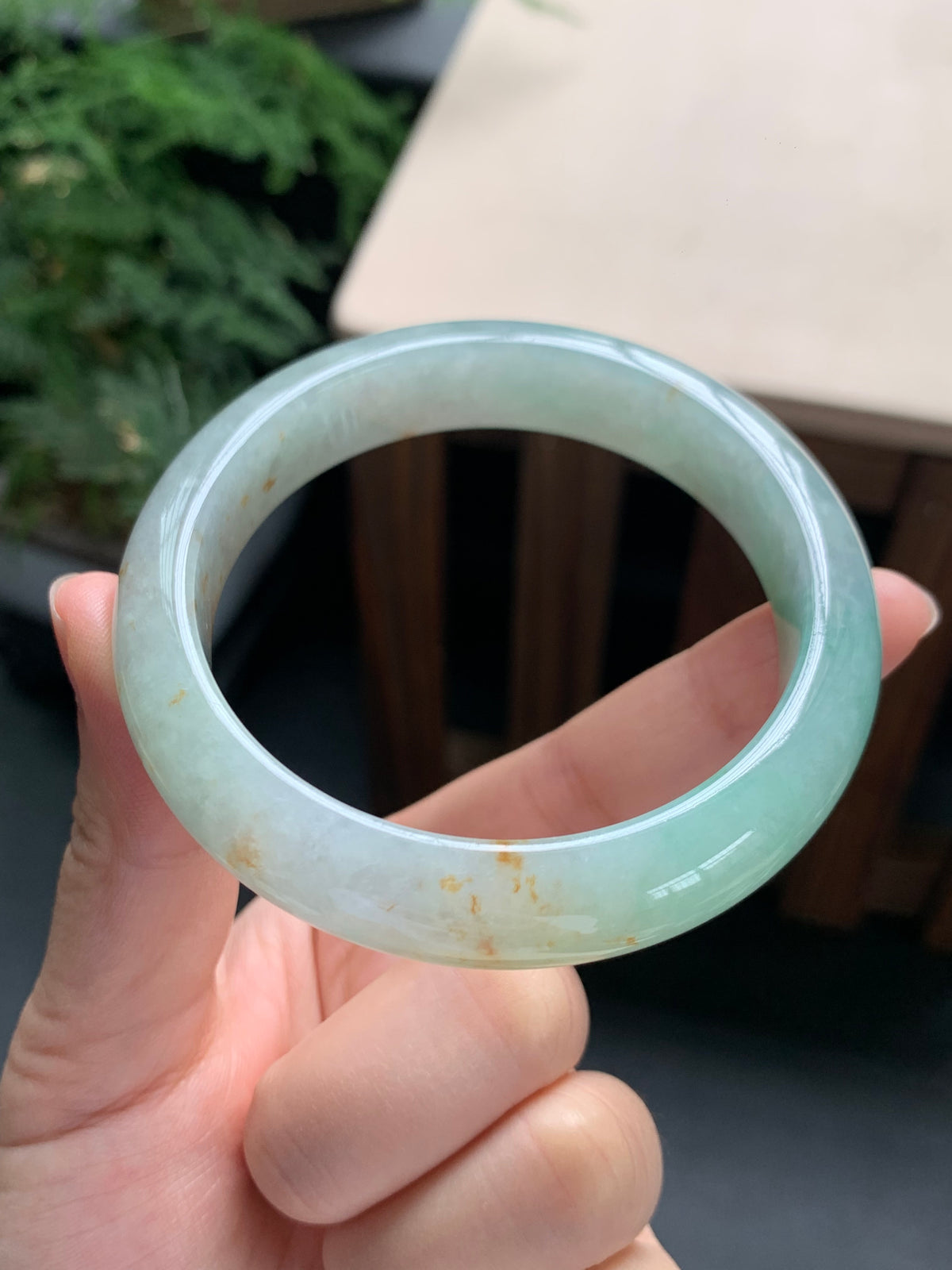 57mm Certified Genuine Untreated Burmese / Myanmar Type A / Grade A Jadeite Bangle – Sweet Apple Green with Golden Yellow Jadeite Accents #13261